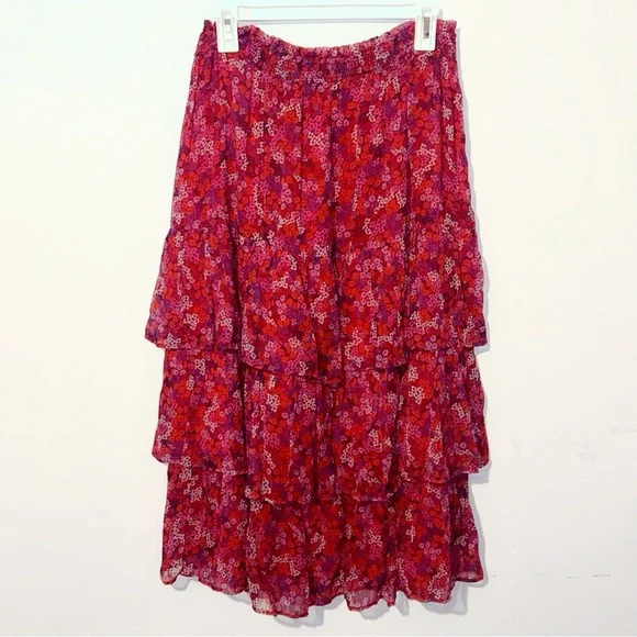 Draper James Floral Tiered Pink Midi Skirt - Picture 3 of 4